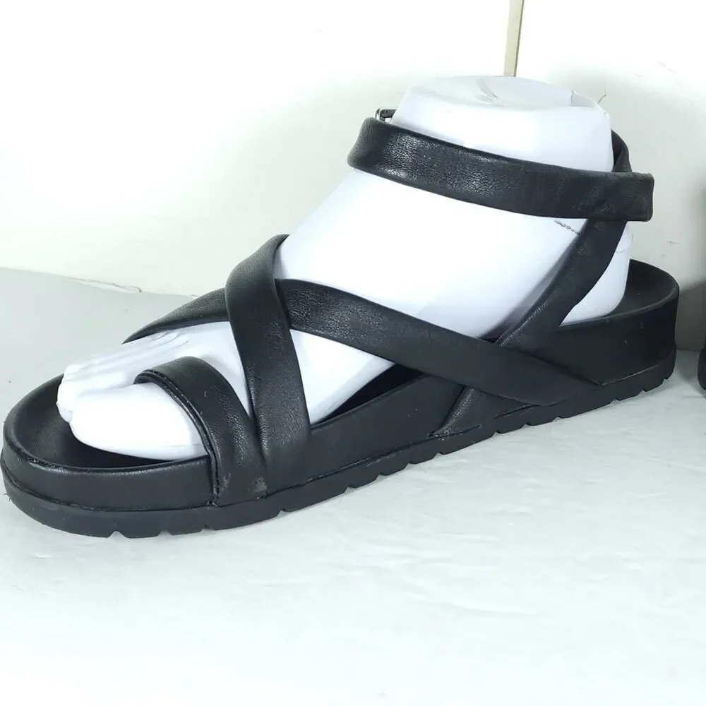 Matisse Women's Hartley US 9M Black Leather Toe Loop Strappy Sandals Shoes